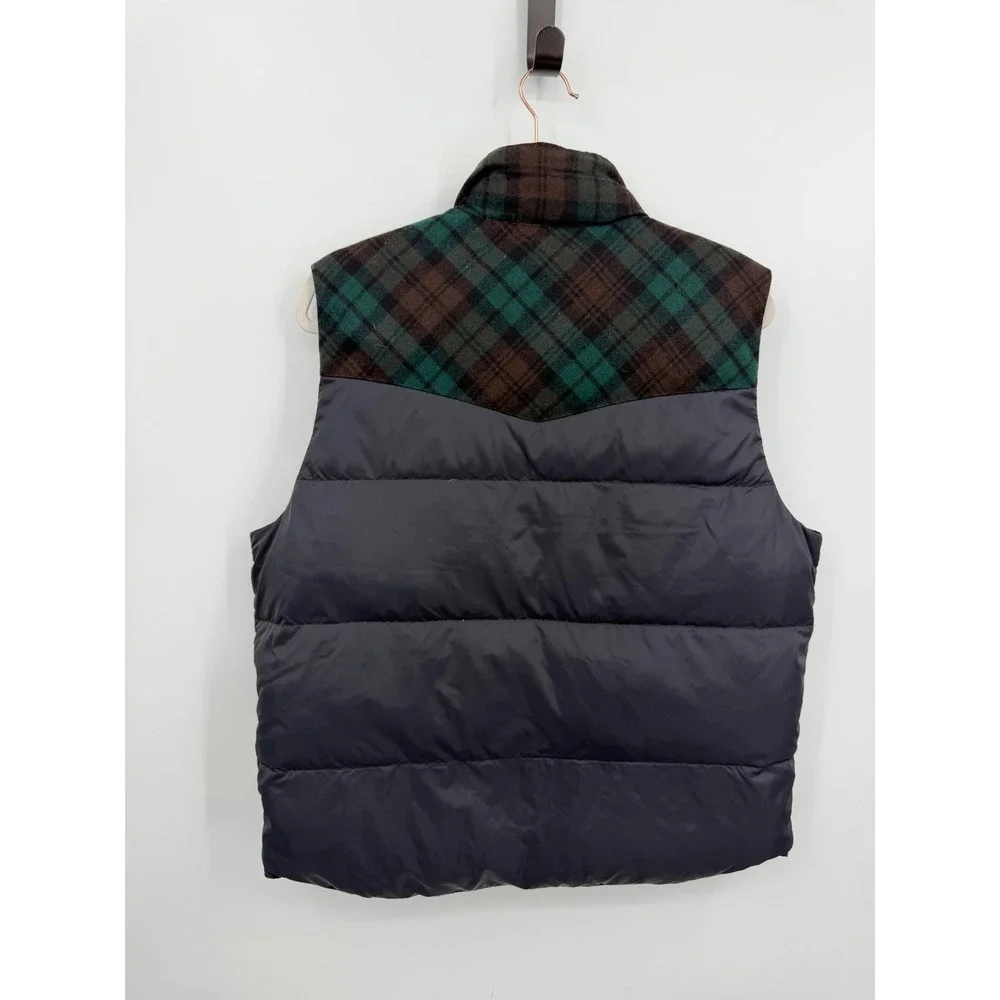 Pendleton‎ Wool Yoke Puffer Vest Mens Medium Navy Blue Plaid Down Filled Western